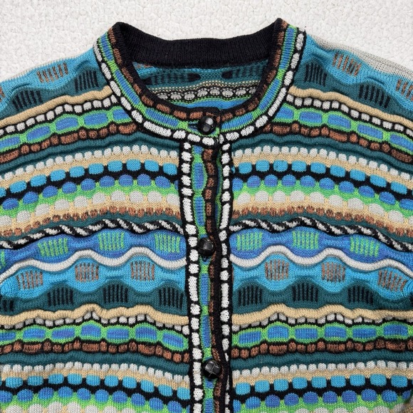 Coogi Style Cardigan Sweater Womens M Colorful Textured Knit Retro 90s Chunky 3D - Picture 2 of 6